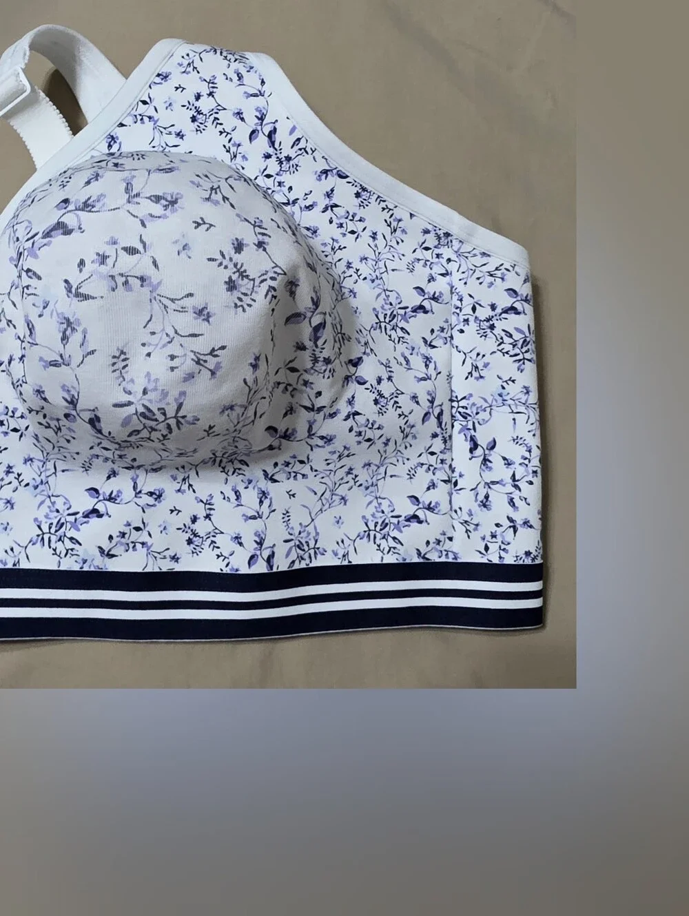 Cacique Unlined Full Coverage No Wire White with Navy Floral Print Bra Size 54DD